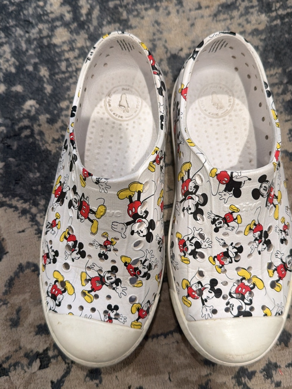 Native Kids White Slip-On Sneakers with Red & Yellow Mickey Print